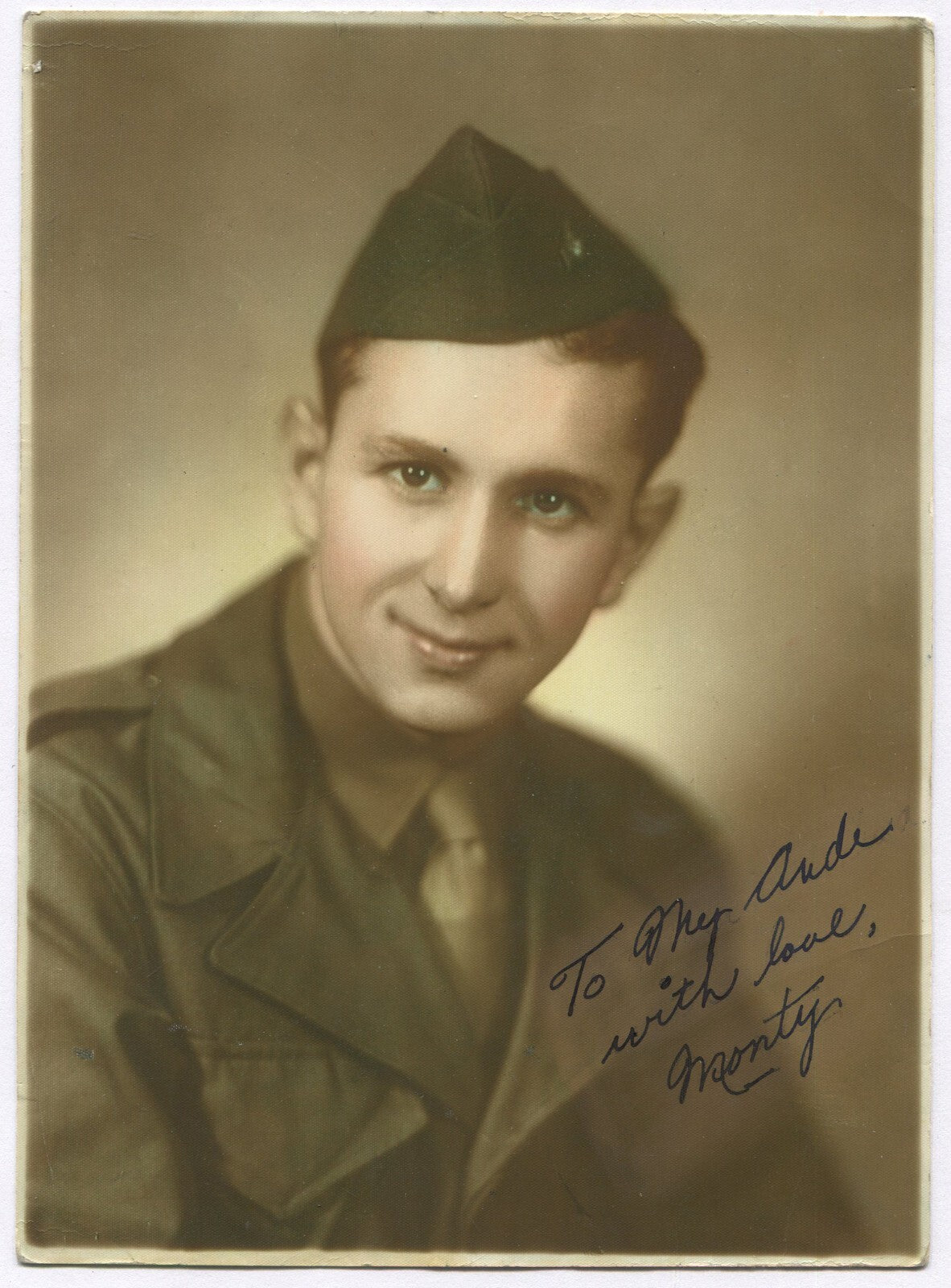 Rare Vintage WWII Soldier Tinted Portrait 7.75x5.5 in - Original Photo,