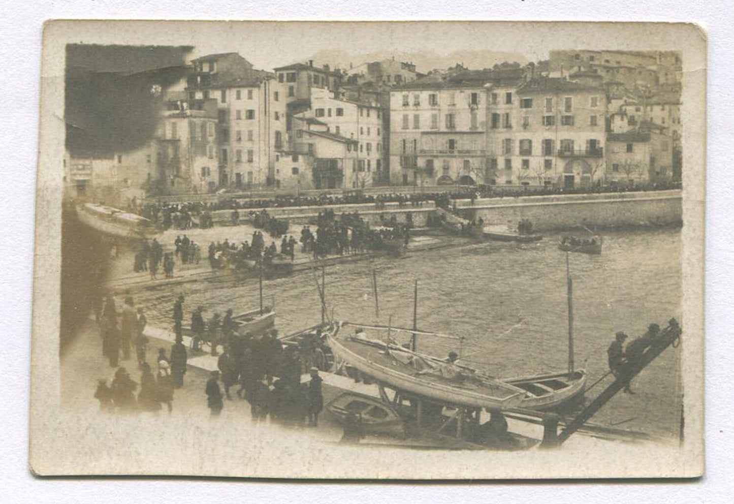 PORT SCENE, EUROPEAN CITY. B&W 1.75X2.5 INCH.