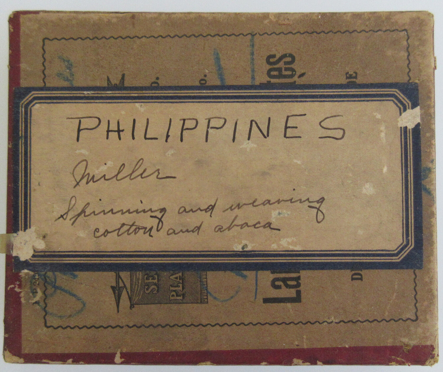 LANTERN SLIDES, PHILIPPINE SCENE,SPINNING COTTON. 8 SLIDES. VINTAGE BOX.