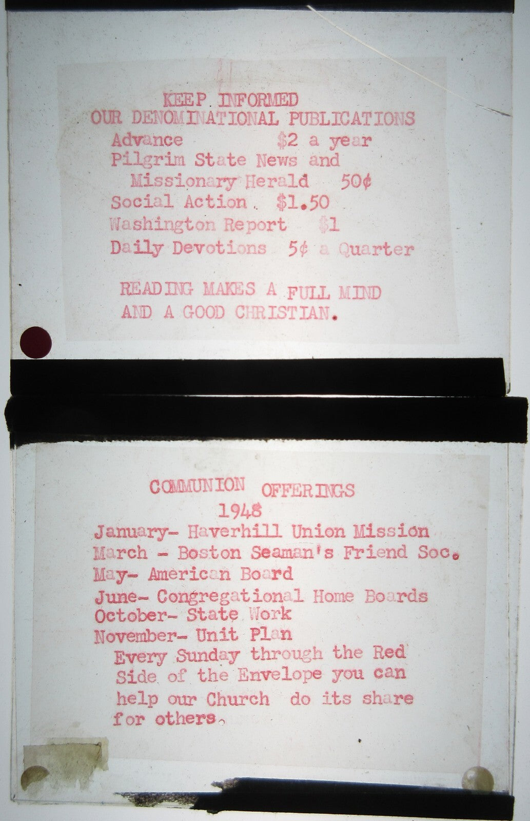 CHURCH PUBLICATION/NEWS PROMOTION LANTERN SLIDES. 2 SET. VINTAGE BOX.
