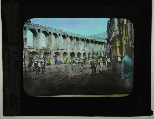 AQUEDUCT AND STREET BELOW. TINTED LANTERN SLIDE.