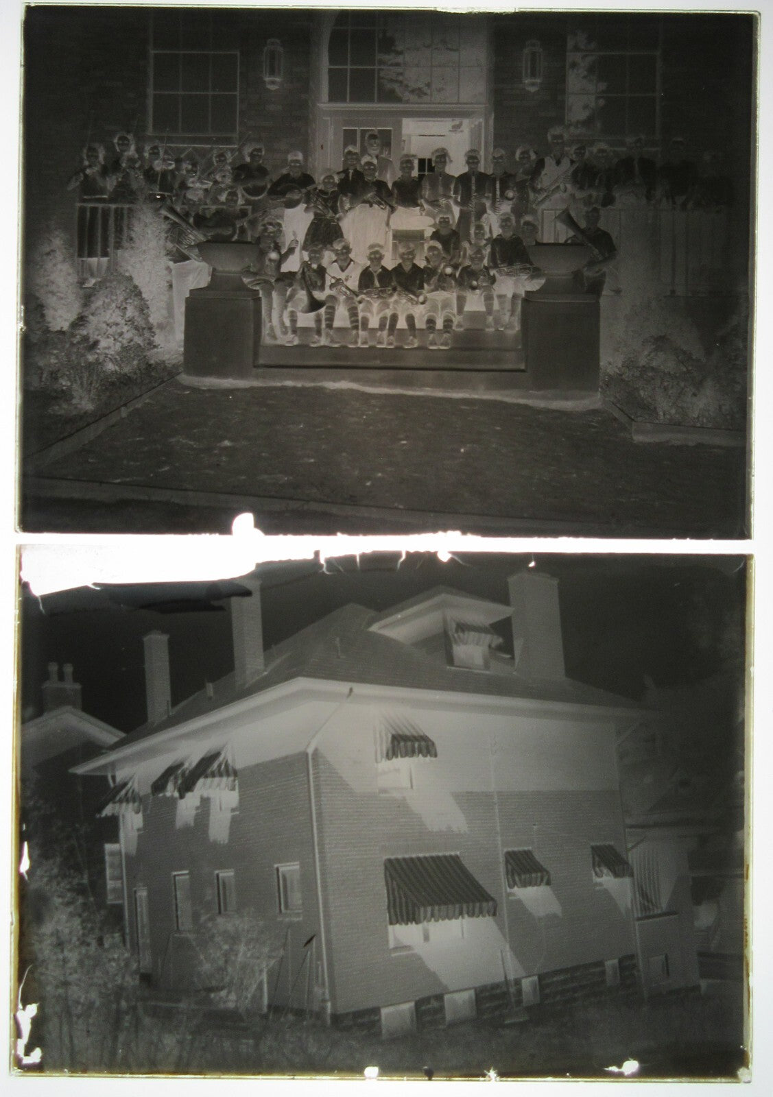 MUSIC SCHOOL, FAMILY WITH STATELY HOME. 5X7 GLASS NEGATIVE, 5 SET.