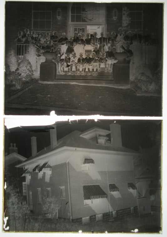 MUSIC SCHOOL, FAMILY WITH STATELY HOME. 5X7 GLASS NEGATIVE, 5 SET.