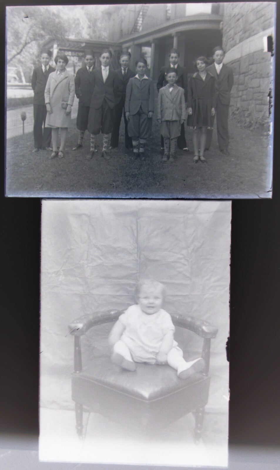 MUSIC SCHOOL, FAMILY WITH STATELY HOME. 5X7 GLASS NEGATIVE, 5 SET.