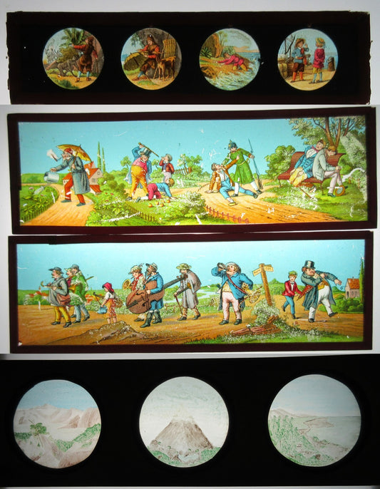 MAGIC LANTERN SLIDE.COMIC/DRAMATIC/LANDSCAPE SCENES. 4 SET.