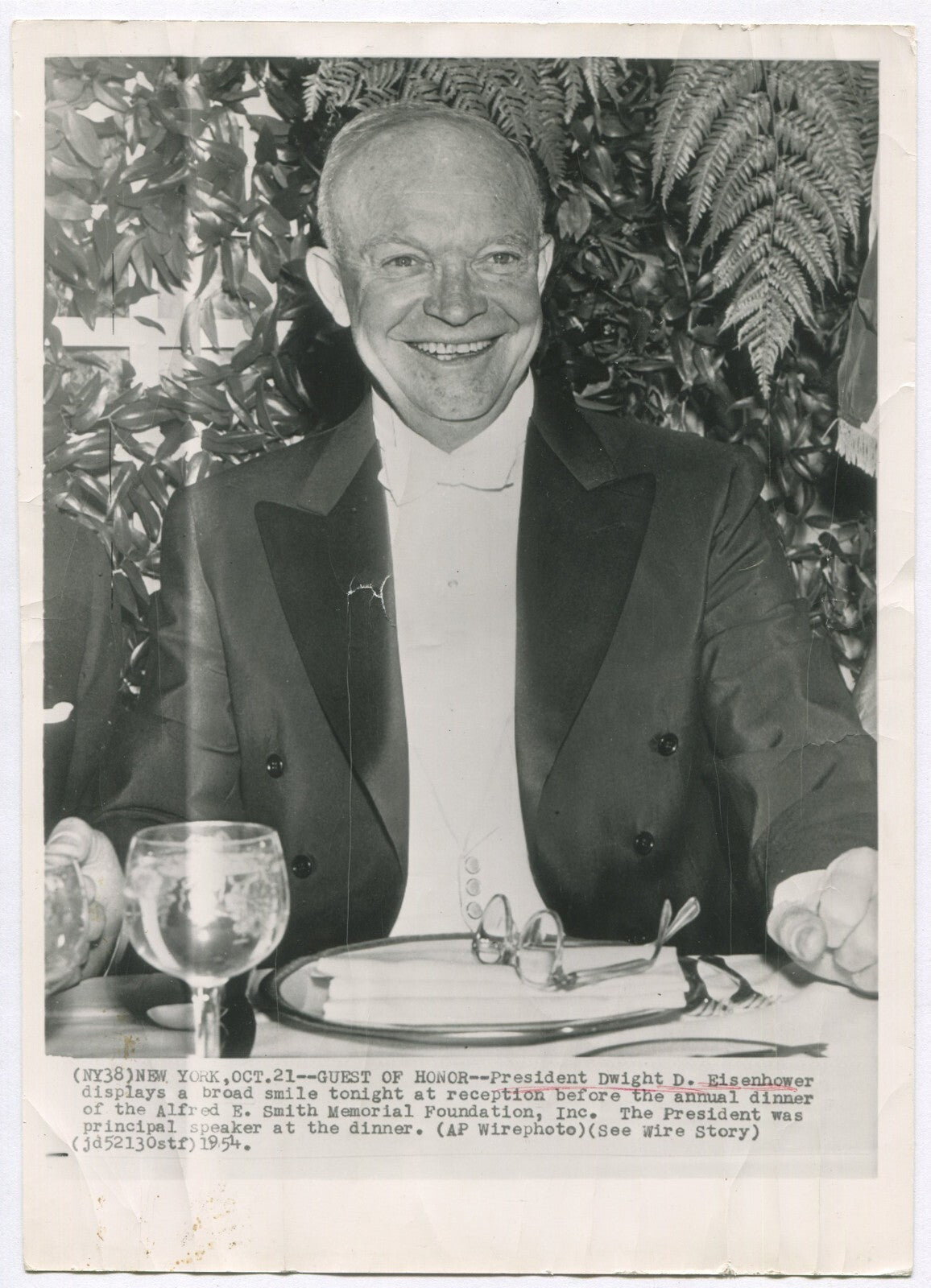 Original 1954 Dwight D. Eisenhower at Alfred E. Smith Dinner - Vintage 8x10 B&W