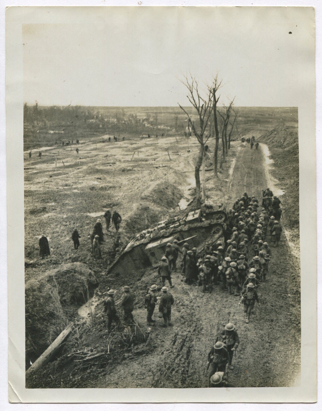 Vintage WWI Photo  British Troops on Fampoux Road, (8x10 Reprint)
