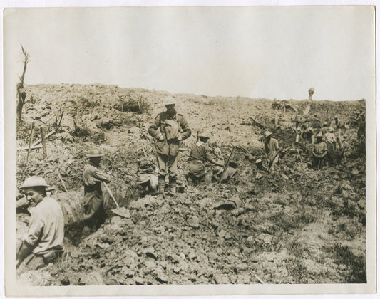 Vintage WWI 8x10 Photo: British Sappers Digging a Communication Trench --