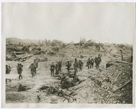 Vintage WWI 8x10 Photo: British Troops Enter Wytschaete, Western Front - Reprint
