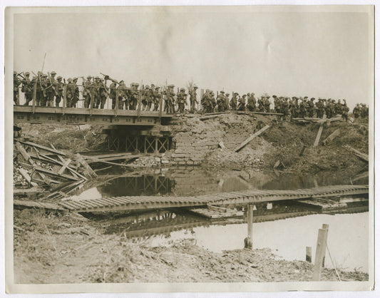 Vintage WWI Photo: British Troops Cross a Canal at the Battle of Flanders - 8x10