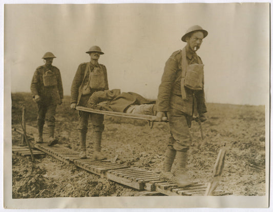 Vintage World War I 8x10 Reprint: British Carry Wounded Official Photo, British
