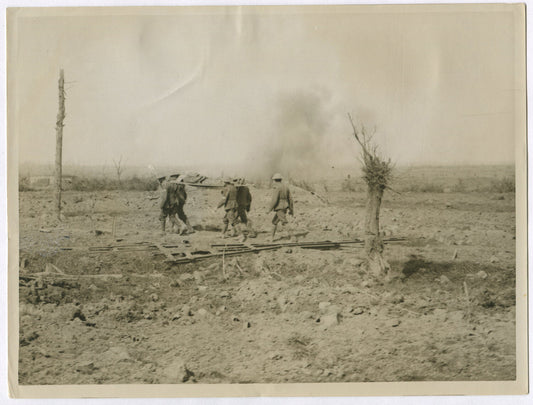 Vintage WWI 8x10 Photo Print -- British Carry Wounded on Menin Road, Western