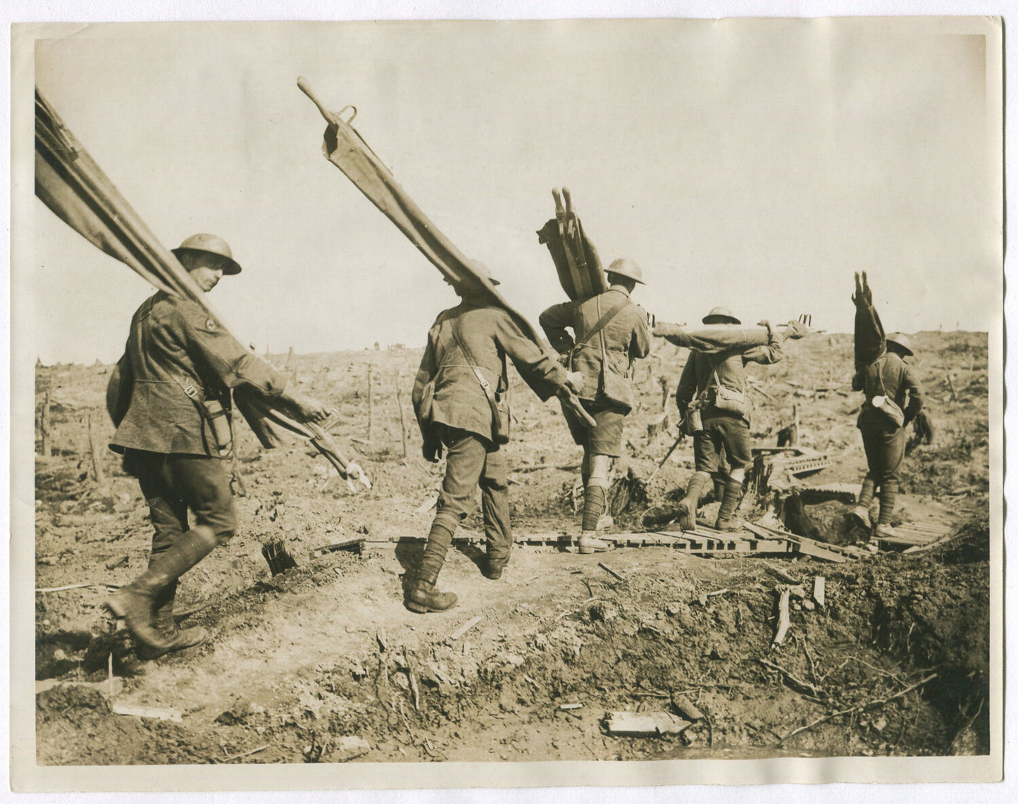 Vintage WWI Photo 8x10 Reprint: British Stretcher Bearers, Menin Road Battle,
