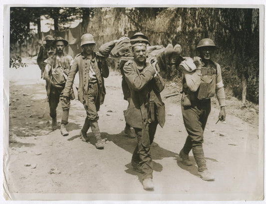 WWI Vintage Photo 8x10 Reprint: German Prisoners Carrying British Wounded on