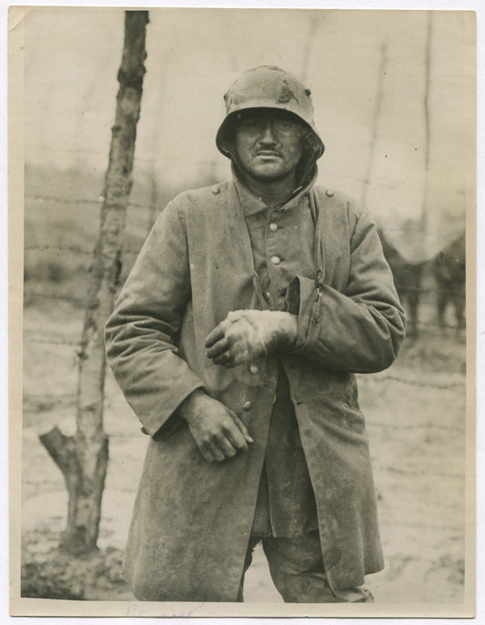 Vintage WWI photo of wounded German prisoner on Western Front - 8x10 reprint,