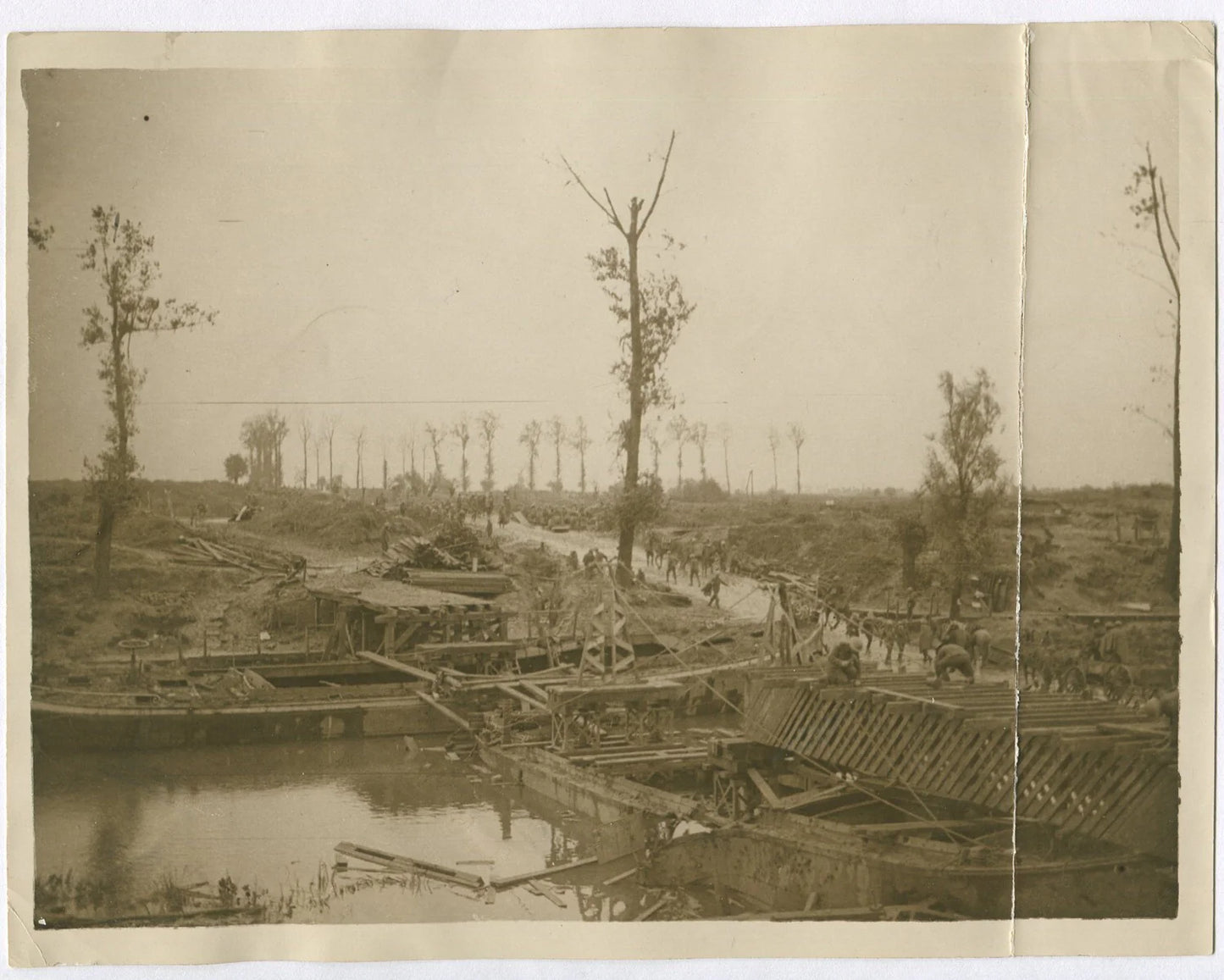 BRITISH BRIDGE THE YSER NEAR YPRES DURING ADVANCE NORTH. WWI.  (8x10 REPRINT)