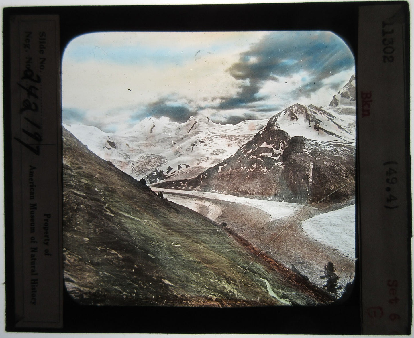MOUNTAIN GLACIERS. TINTED LANTERN SLIDE.