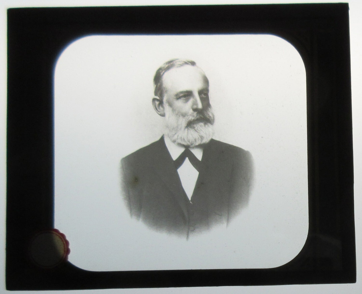 JULIUS LATHAN MEYER, PORTRAIT. PHOTO ON GLASS. LANTERN SLIDE.