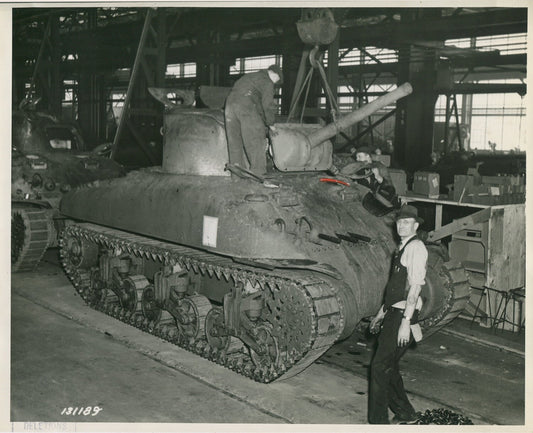 Vintage WWII U.S. military tank production line photo - 8x10 reprint, wall art