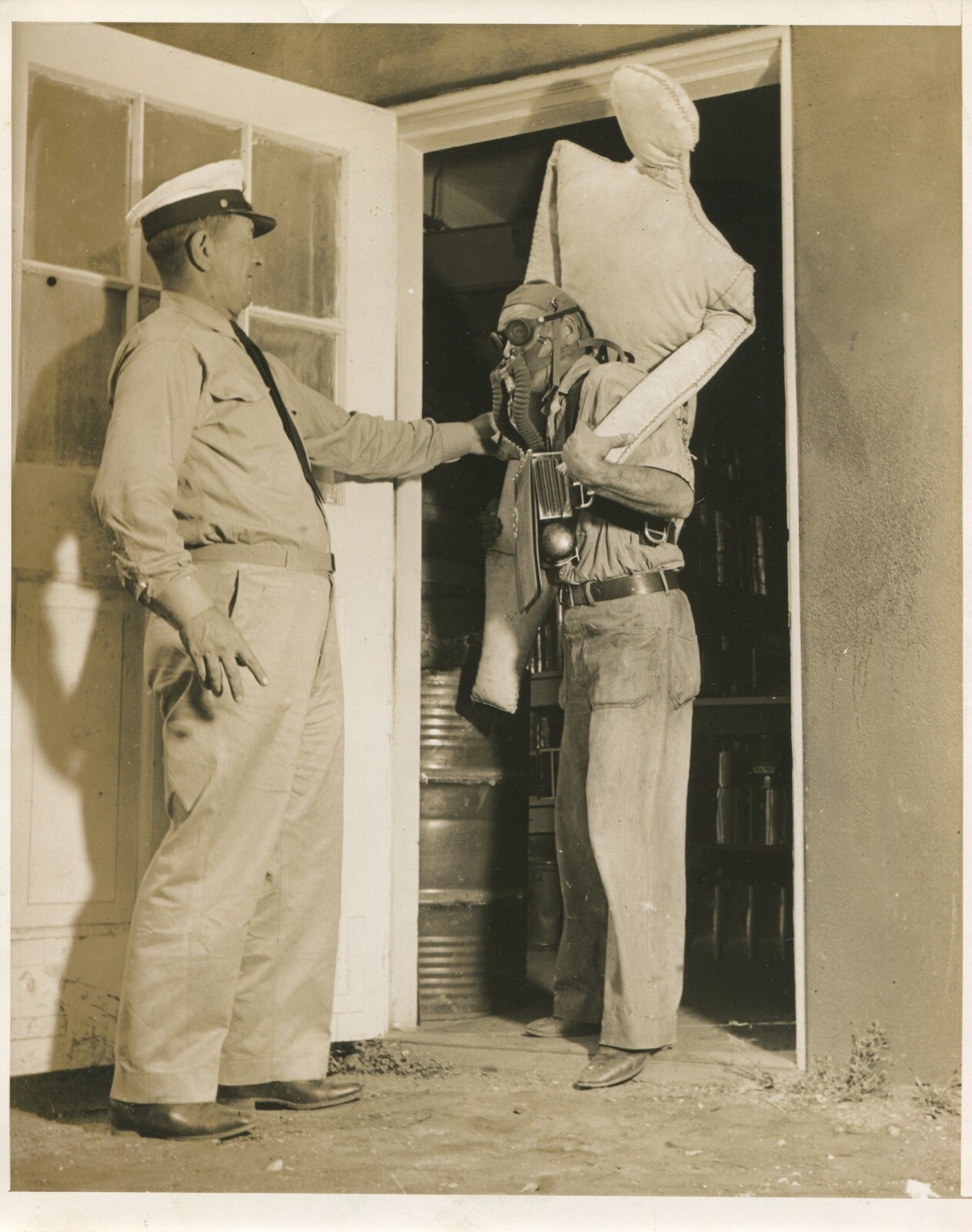 Vintage World War II Gas Mask Drill Photo 8x10 Print - Archival B&W Wall Art for