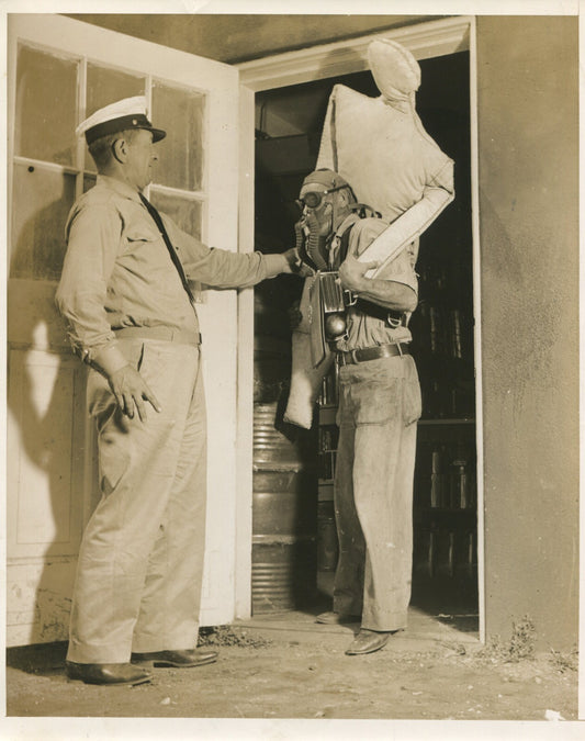 Vintage World War II Gas Mask Drill Photo 8x10 Print - Archival B&W Wall Art for