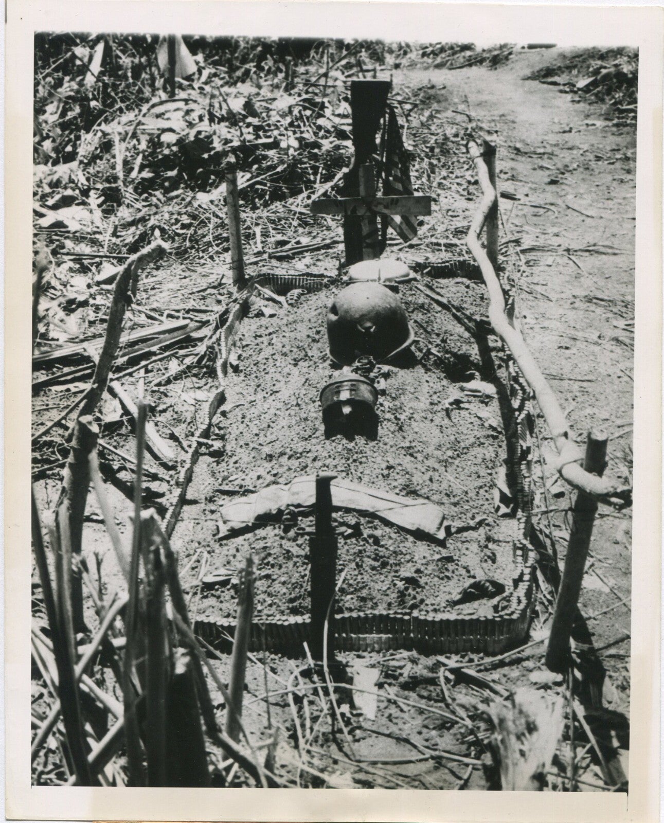 Vintage WWII Photo: U.S. Marine Paratrooper Grave on Bougainville Island, 8x10