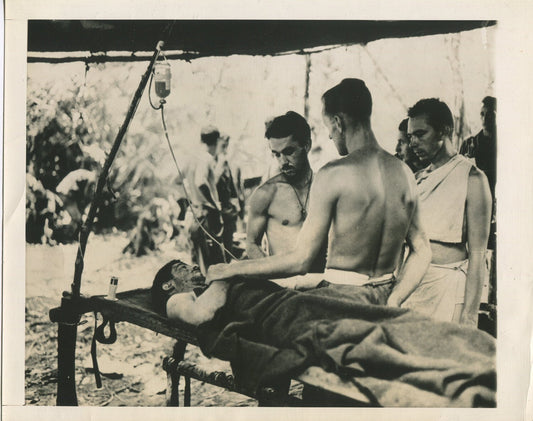 Vintage WWII Photo Print: Giving Blood to Wounded Soldier, U.S. Military in New
