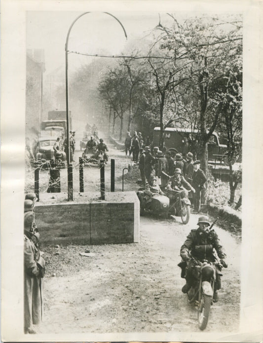 Vintage WWII Nazi Motorcycle Troops Advancing to Luxembourg - 8x10 Reprint