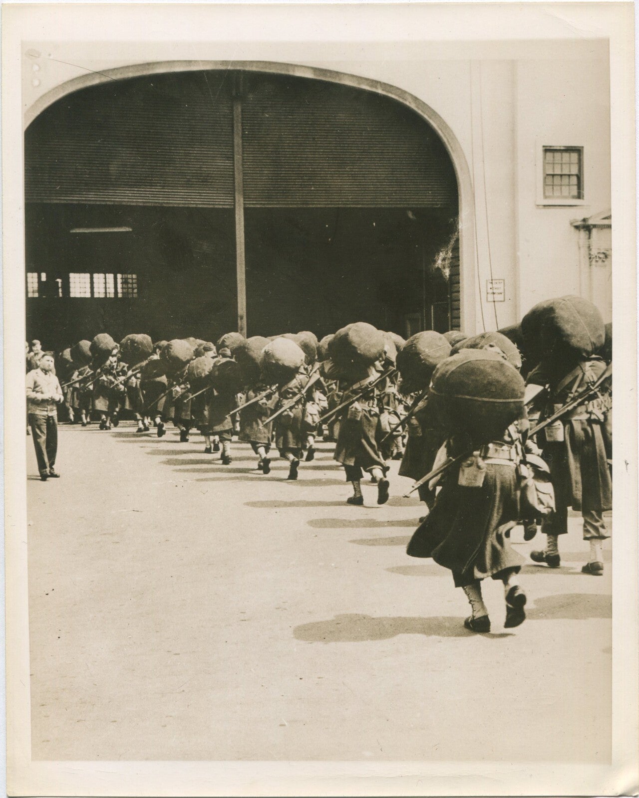 Vintage Military Photo 8x10 Print - Soldiers in Full Gear on the Move - War