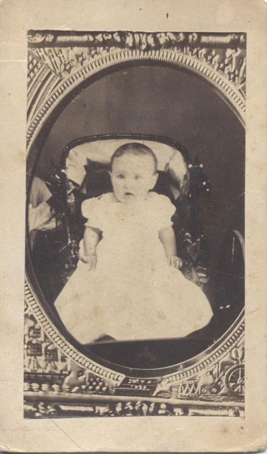 CDV PORTRAIT OF BEAUTIFUL BABY GIRL IN WHITE DRESS -ORIGINAL COPY OF AMBROTYPE