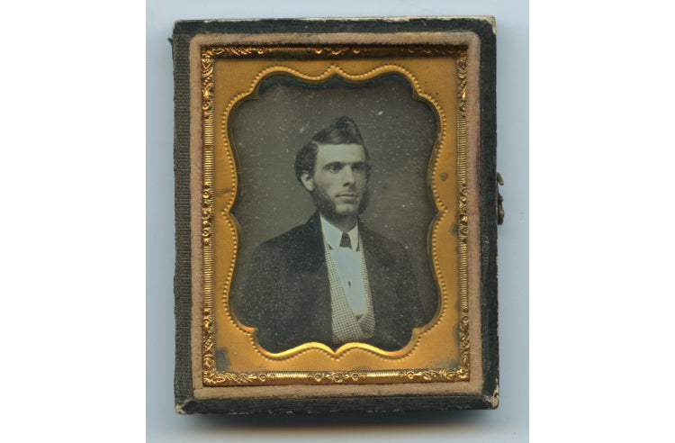 TINTED DAGUERREOTYPE - MAN W/ CHIN WHISKERS   CHECKERED VEST