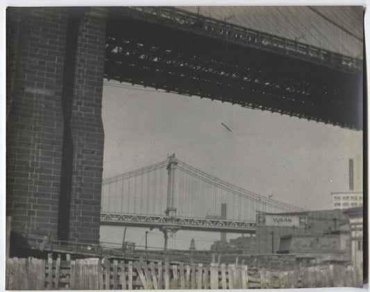 VINTAGE PHOTO PICTORIALIST MANHATTAN BRIDGE FROM UNDER BROOKLYN BRIDGE.