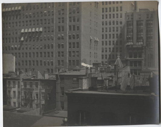 VINTAGE PHOTO PICTORIALIST ROOFTOP CITY SCAPE WITH LAUNDRY IN THE BREEZE.