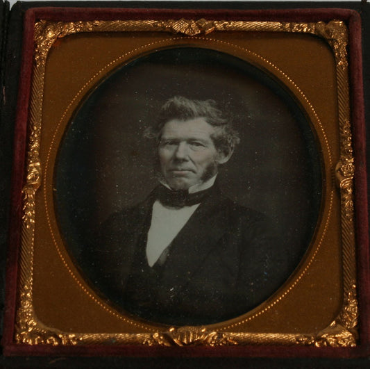 DAGUERREOTYPE TINTED PORTRAIT MAN WILD HAIR. 1/6  PLATE FULL CASE OVAL MAT.
