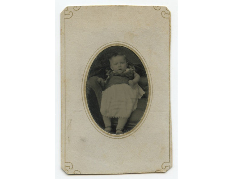 TINTYPE STUDIO PORTRAIT OF BABY IN GREAT OUTFIT