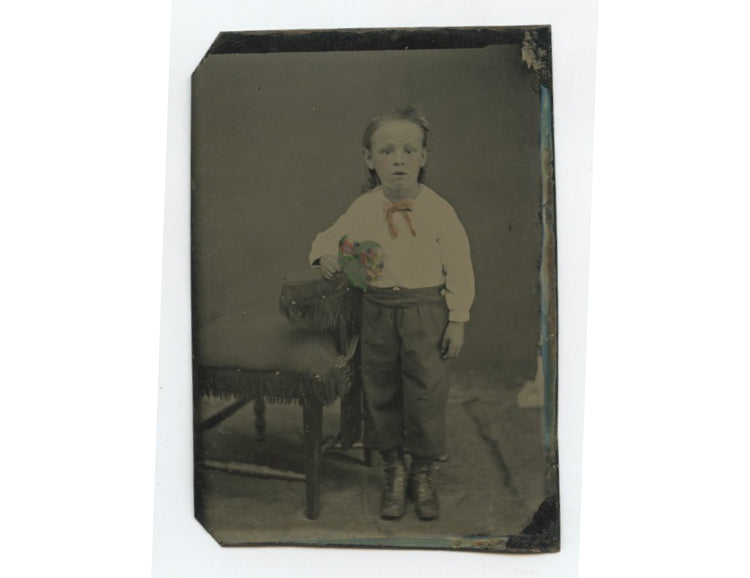 TINTYPE STUDIO PORTRAIT - YOUNG CHILD   FLOWERS HAND TINTED