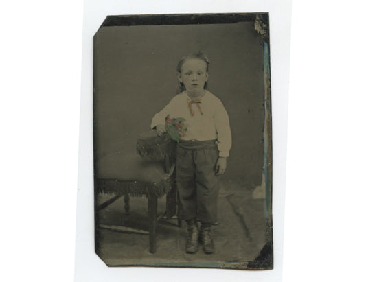TINTYPE STUDIO PORTRAIT - YOUNG CHILD   FLOWERS HAND TINTED
