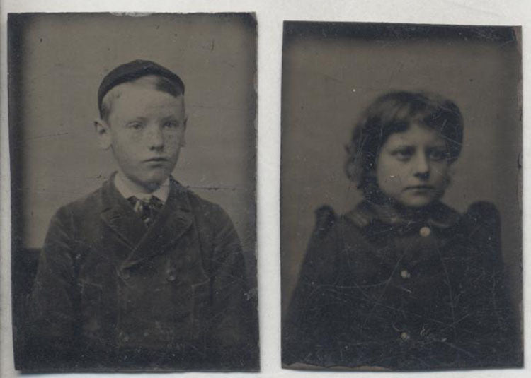 SET OF TWO MINIATURE TINTYPES PORTRAITS OF BROTHER AND SISTER