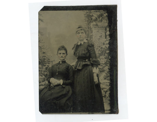 TINTYPE PORTRAIT 2 WELL-DRESSED LADIES MOTHER/DAUGHTER 1/6 PLATE