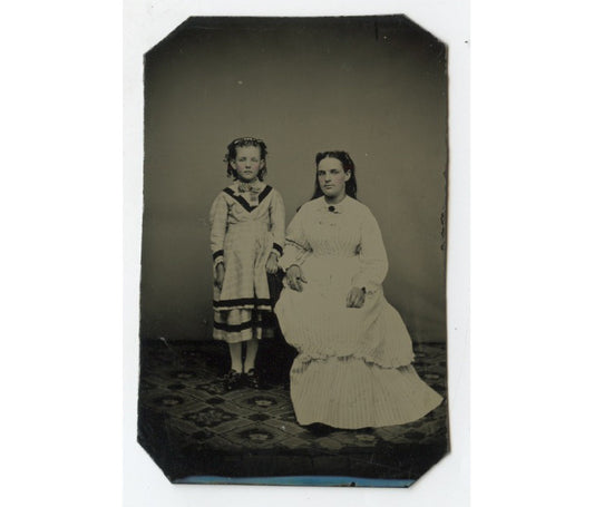 TINTYPE STUDIO PORTRAIT OF A MOTHER + DAUGHTER, 1/6 PLATE