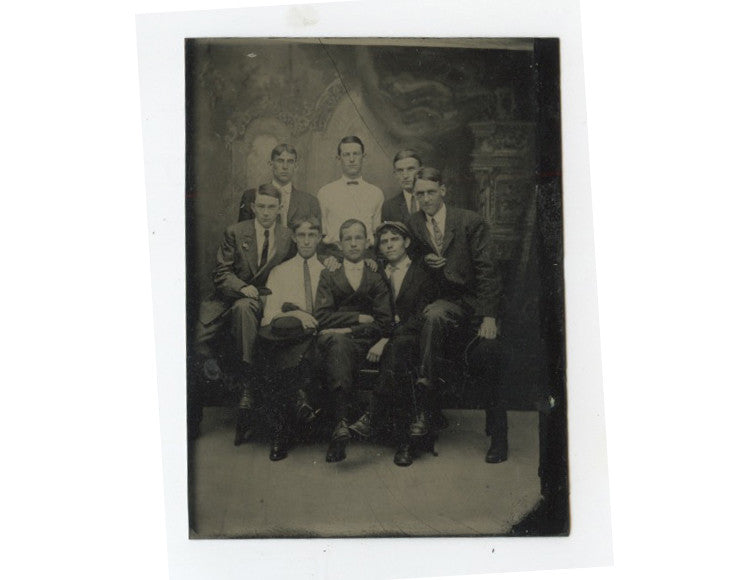 TINTYPE STUDIO PORTRAIT 8 WELL-DRESSED MEN, 1/6 PLATE