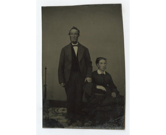 COUPLE, WELL-DRESSED MAN + WIFE, TINTYPE STUDIO PORTRAIT 6TH PLATE