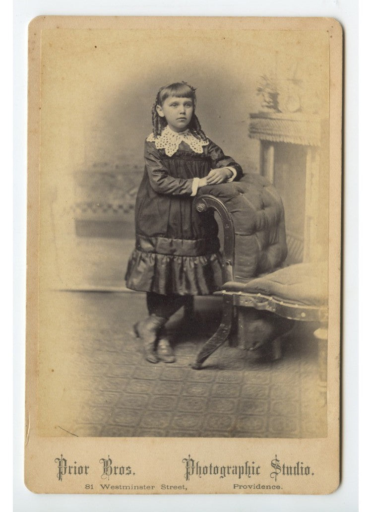 Vintage Cab Card Portrait - Girl with Ringlets, Providence RI, Original Photo,