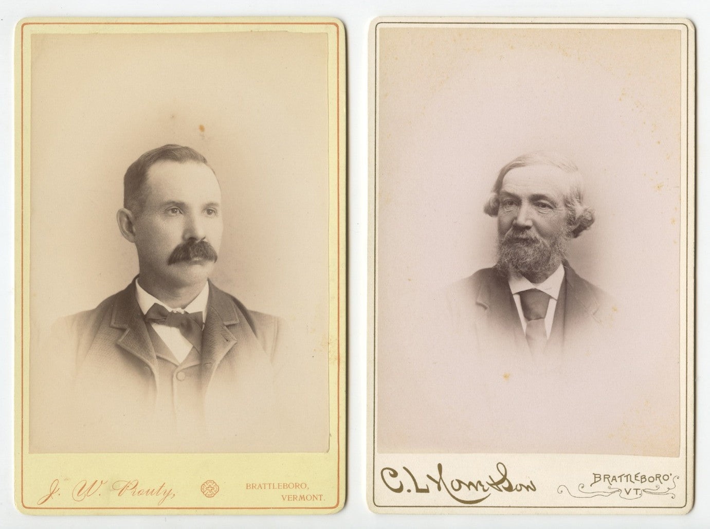 Vintage Cabinet Card Photos - 2 Men from Brattleboro, Vermont, Graphic Back,
