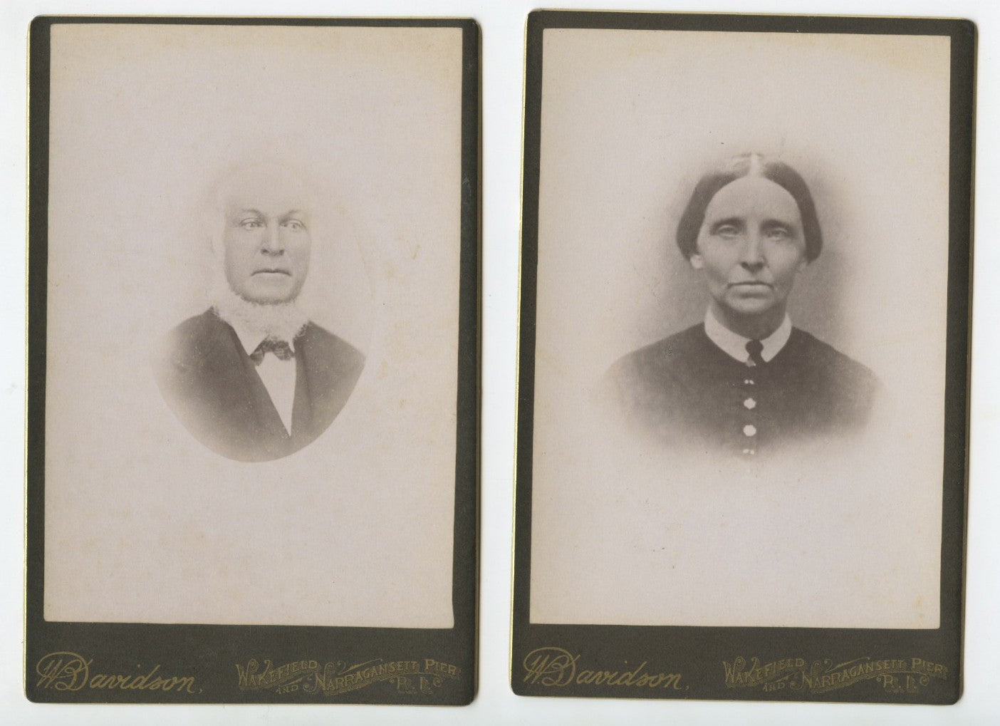 Vintage cabinet card set of 2: man & woman from Wakefield/Narragansett, RI,