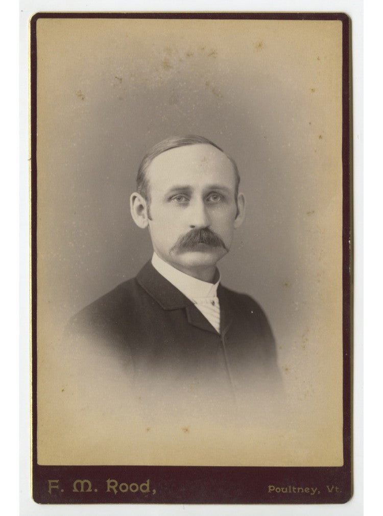 Vintage cab card photo of stoic Poultney, VT man by ROOD - early 1900s Vermont