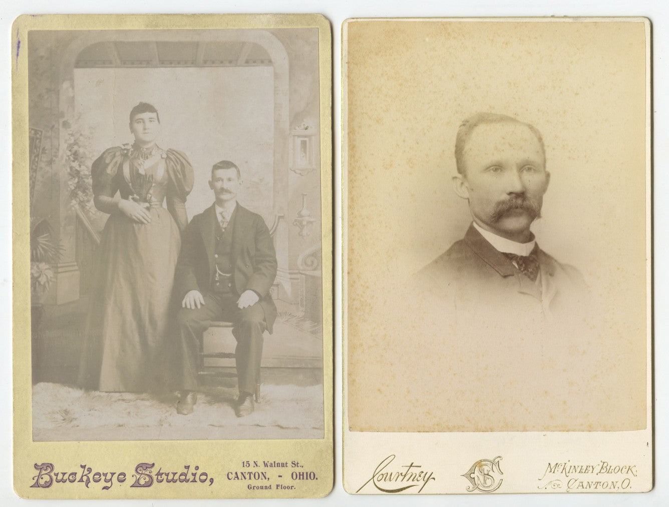 Vintage Cabinet Card Photos - Canton, Ohio Studio Portraits, 2-Photo Set,