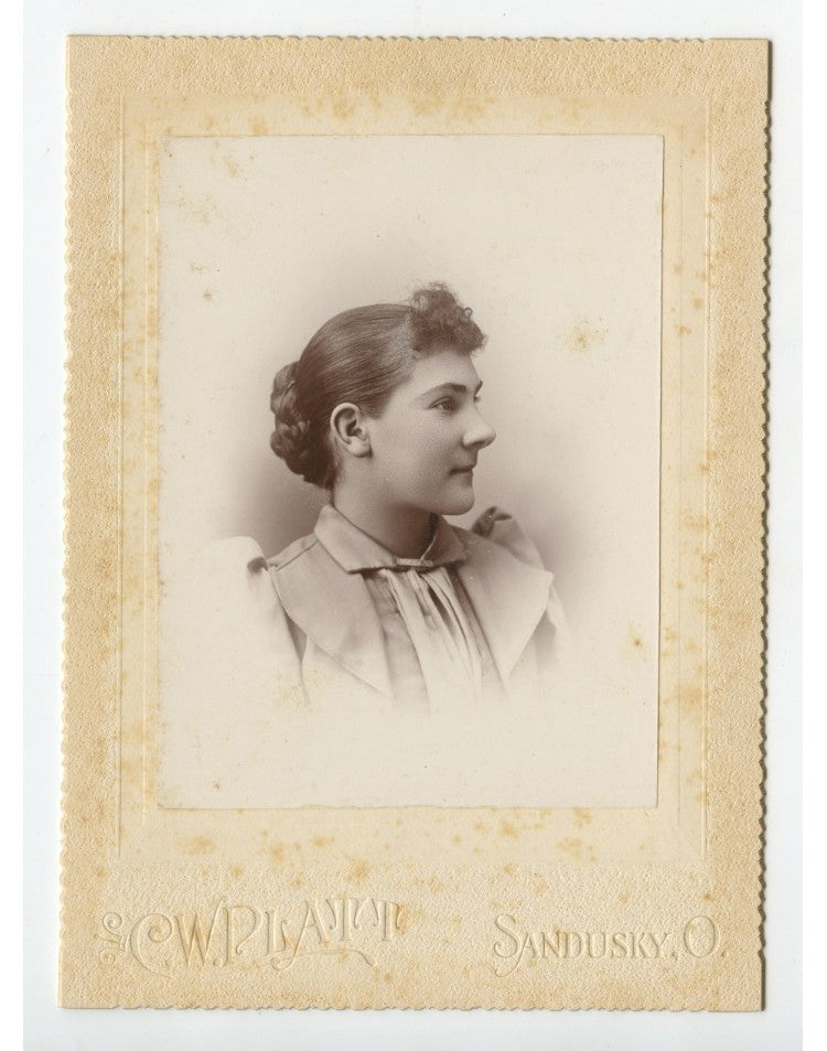Vintage cabinet card portrait Sandusky OH by Platt - two views historic photo