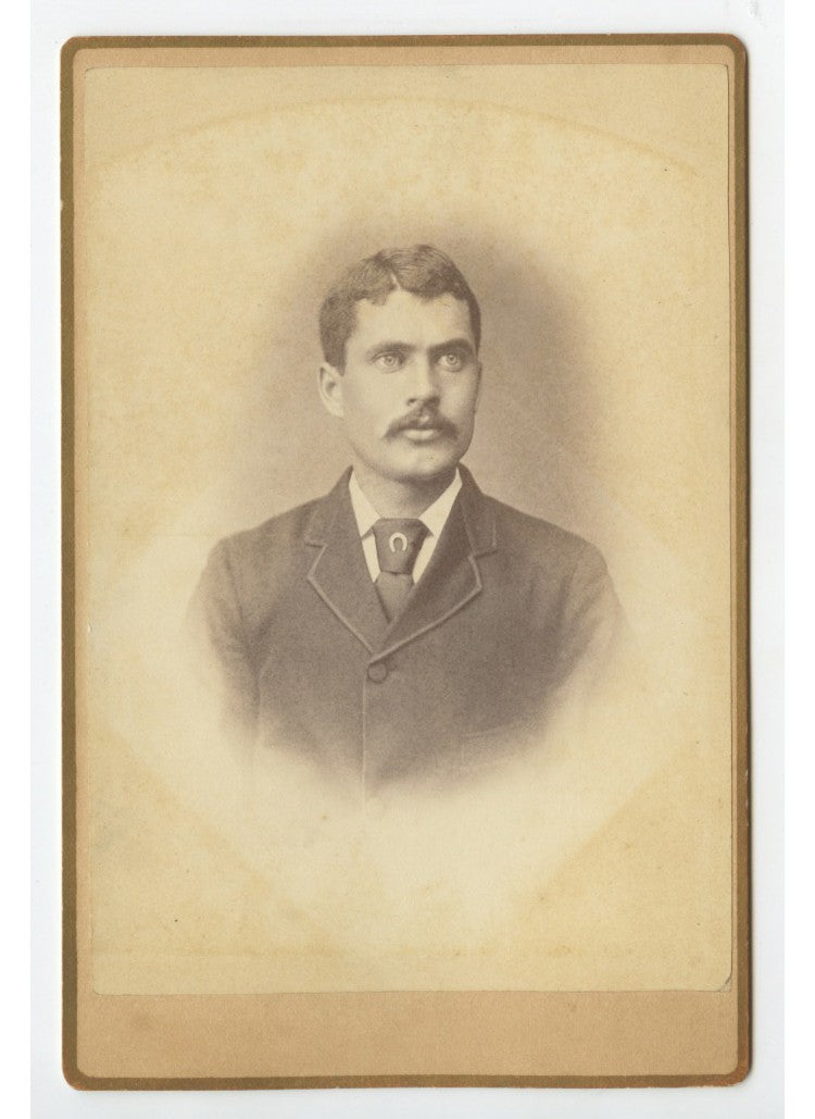 Vintage portrait photo: Dignified man with horseshoe tie pin, Uxbridge MA, Adams
