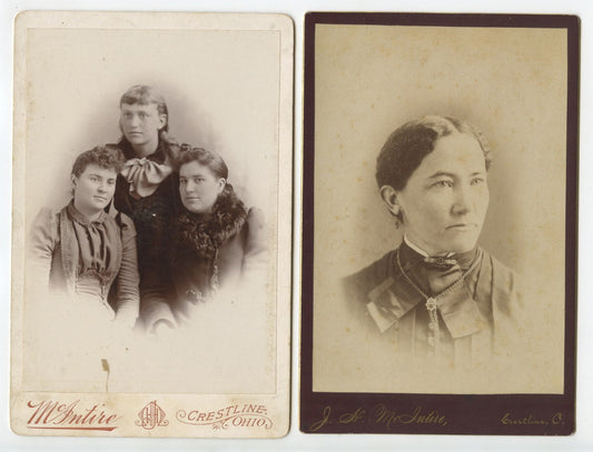 Vintage Set of 2 Cabinet Card Portraits -- Ladies from Crestline, Ohio 1886,